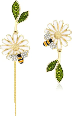 Bee Earrings for Women Gold Honeycomb Bumble Bee Dangle Hoop Earrings Cute Enamel Bee Statement Jewelry Gift