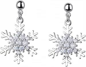 BESPORTBLE 1 Pair Elegant Snowflake Shape Dangle Earrings for Women Ear Jewelry with Sparkling Cubic Zirconia Holiday Accessory for Christmas and Daily Wear