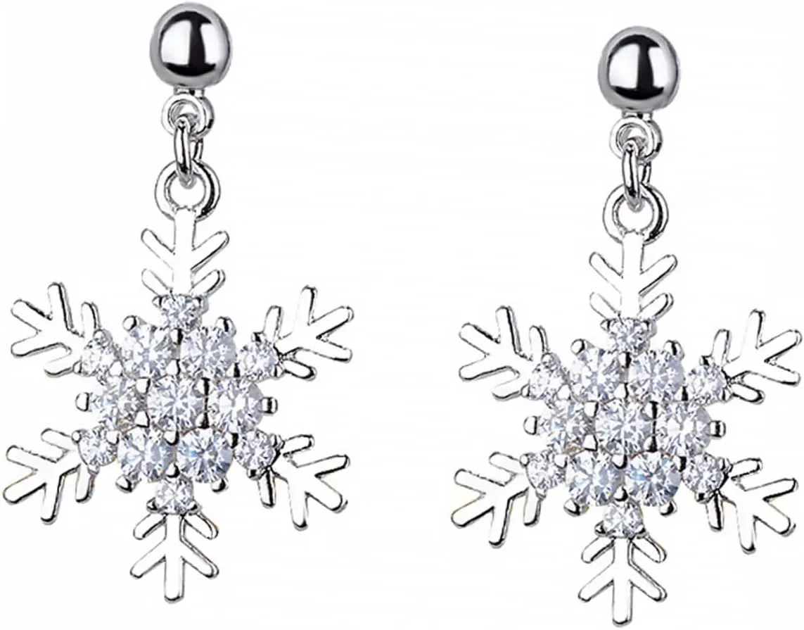 BESPORTBLE 1 Pair Elegant Snowflake Shape Dangle Earrings for Women Ear Jewelry with Sparkling Cubic Zirconia Holiday Accessory for Christmas and Daily Wear