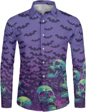 Biyejit Men's Shirt Long Sleeves Novelty Printed Button Down Dress Shirts Regular Fit XS-6XL