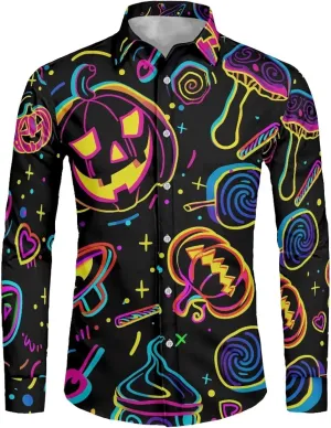 Biyejit Men's Shirt Long Sleeves Novelty Printed Button Down Dress Shirts Regular Fit XS-6XL