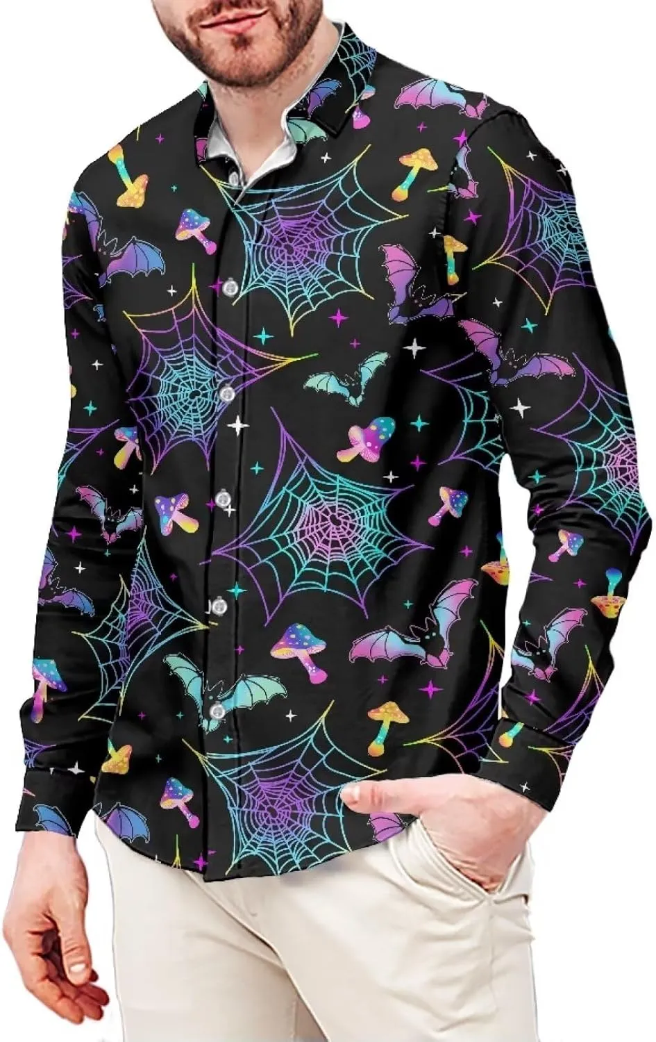 Biyejit Men's Shirt Long Sleeves Novelty Printed Button Down Dress Shirts Regular Fit XS-6XL
