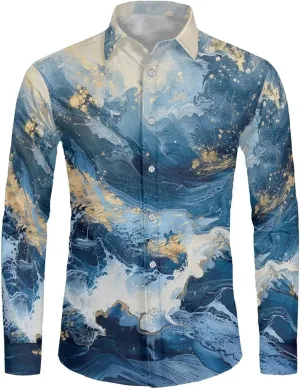 Biyejit Men's Shirt Long Sleeves Novelty Printed Button Down Dress Shirts Regular Fit XS-6XL