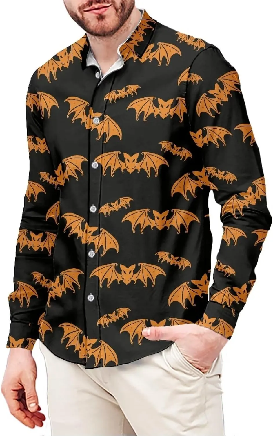 Biyejit Men's Shirt Long Sleeves Novelty Printed Button Down Dress Shirts Regular Fit XS-6XL