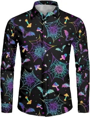 Biyejit Men's Shirt Long Sleeves Novelty Printed Button Down Dress Shirts Regular Fit XS-6XL