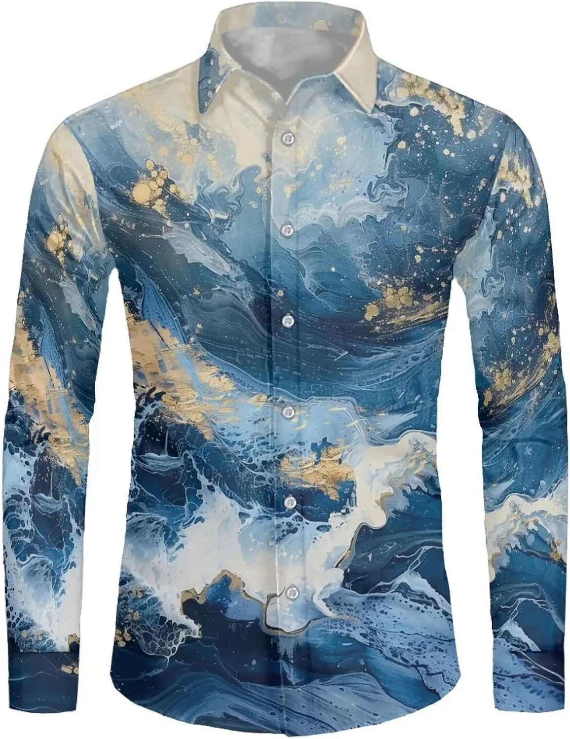 Biyejit Men's Shirt Long Sleeves Novelty Printed Button Down Dress Shirts Regular Fit XS-6XL