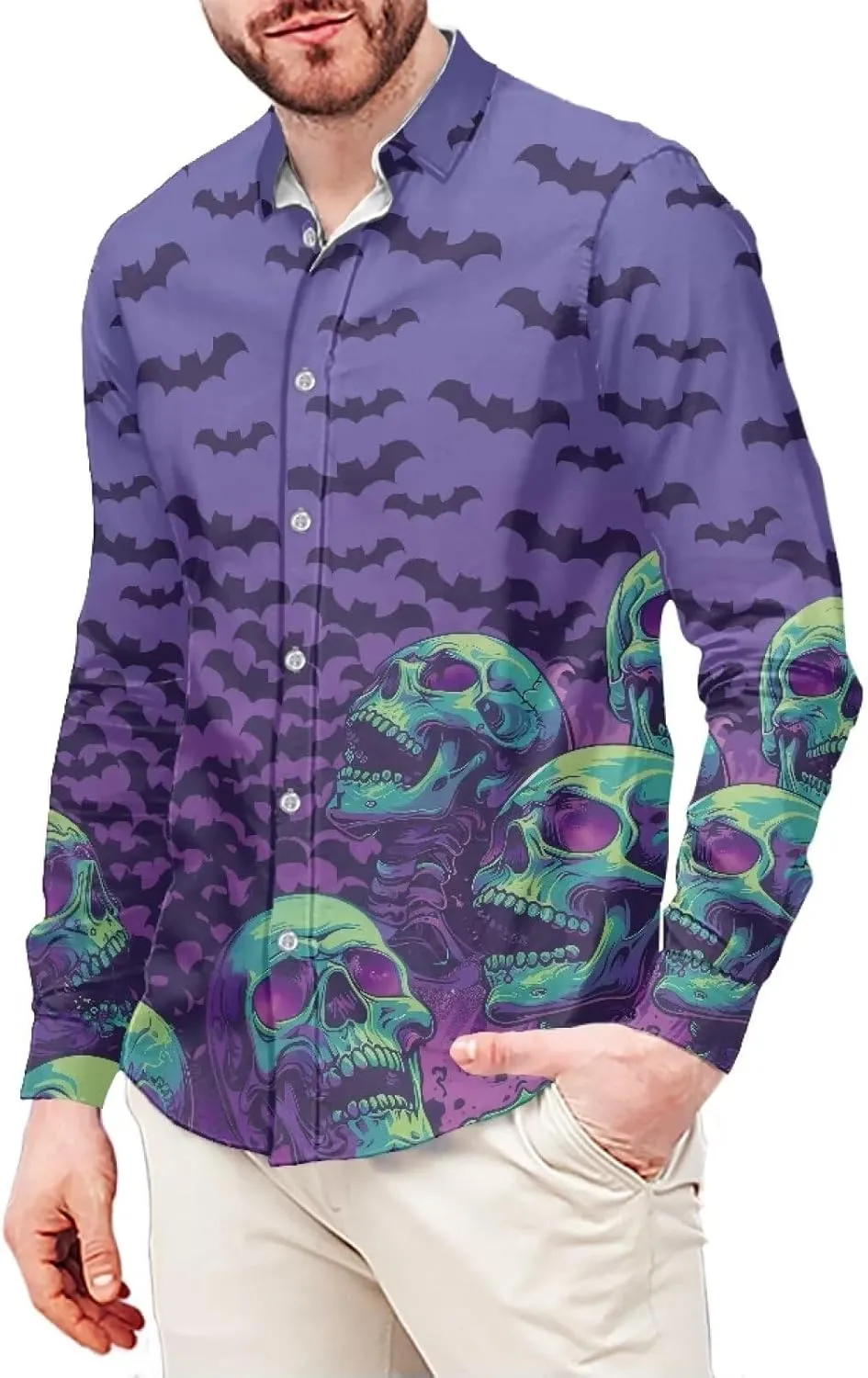Biyejit Men's Shirt Long Sleeves Novelty Printed Button Down Dress Shirts Regular Fit XS-6XL
