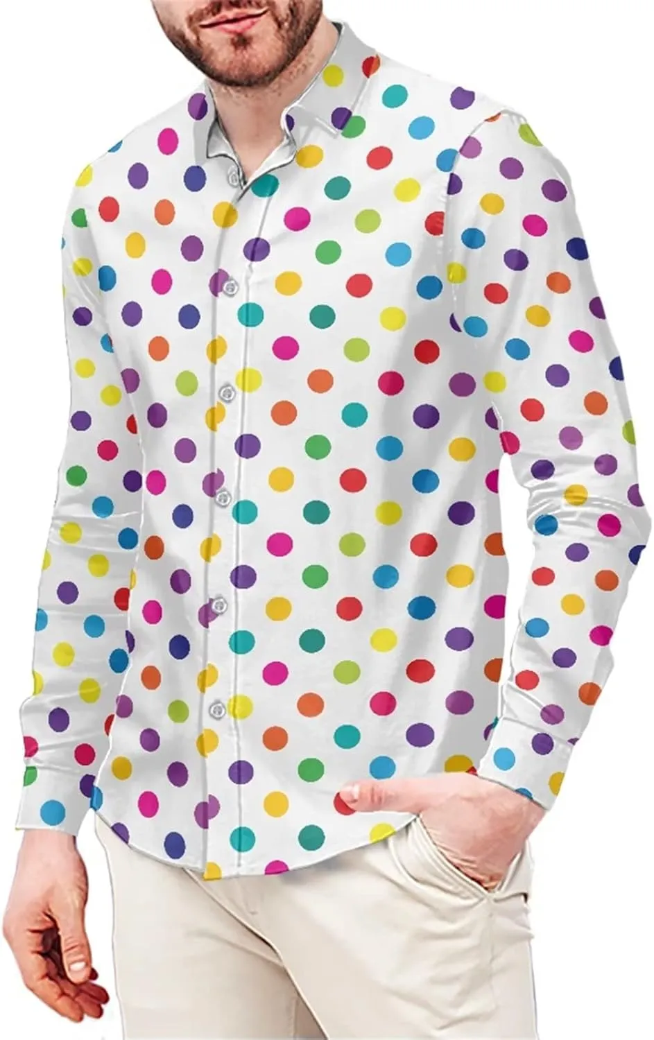 Biyejit Men's Shirt Long Sleeves Novelty Printed Button Down Dress Shirts Regular Fit XS-6XL