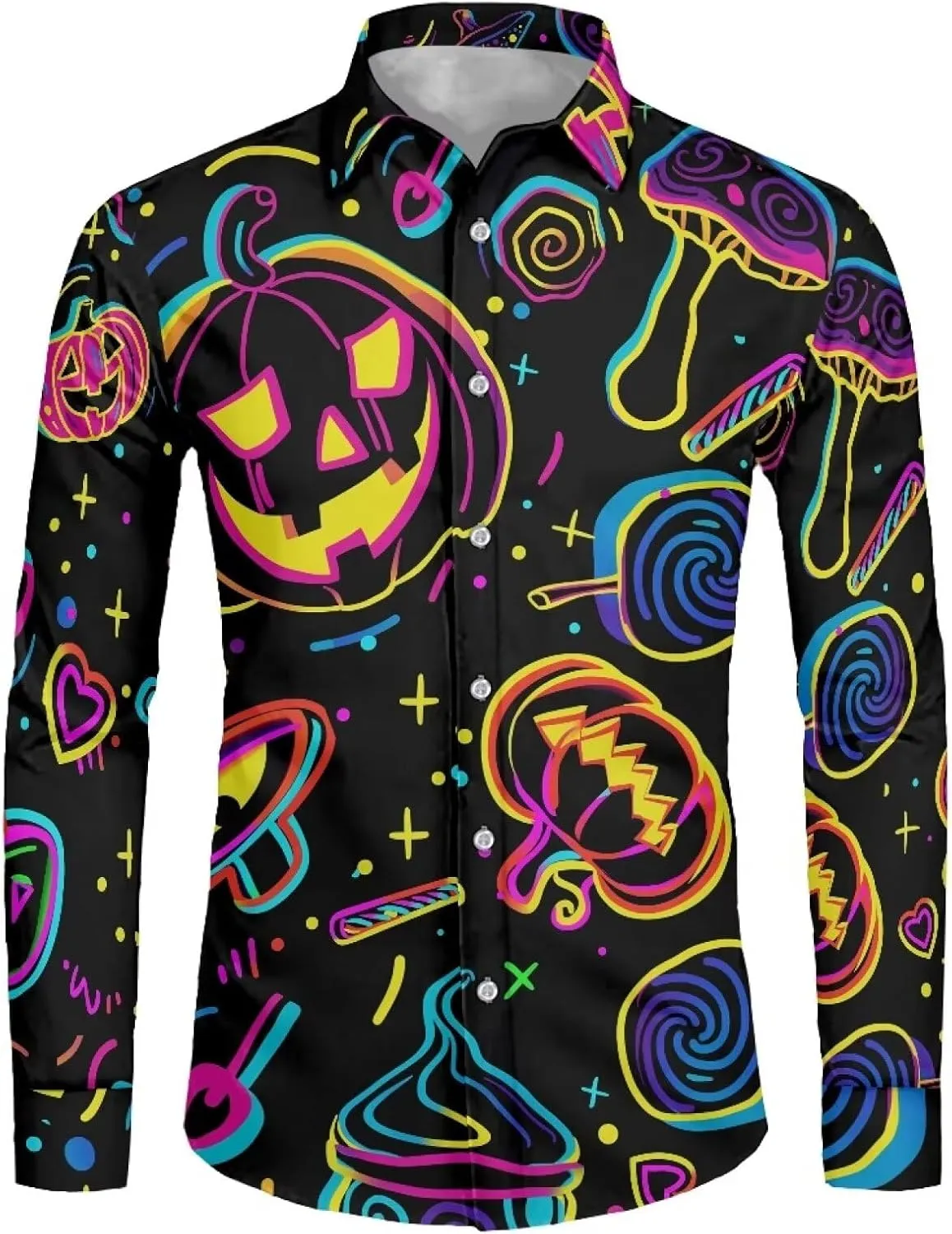 Biyejit Men's Shirt Long Sleeves Novelty Printed Button Down Dress Shirts Regular Fit XS-6XL