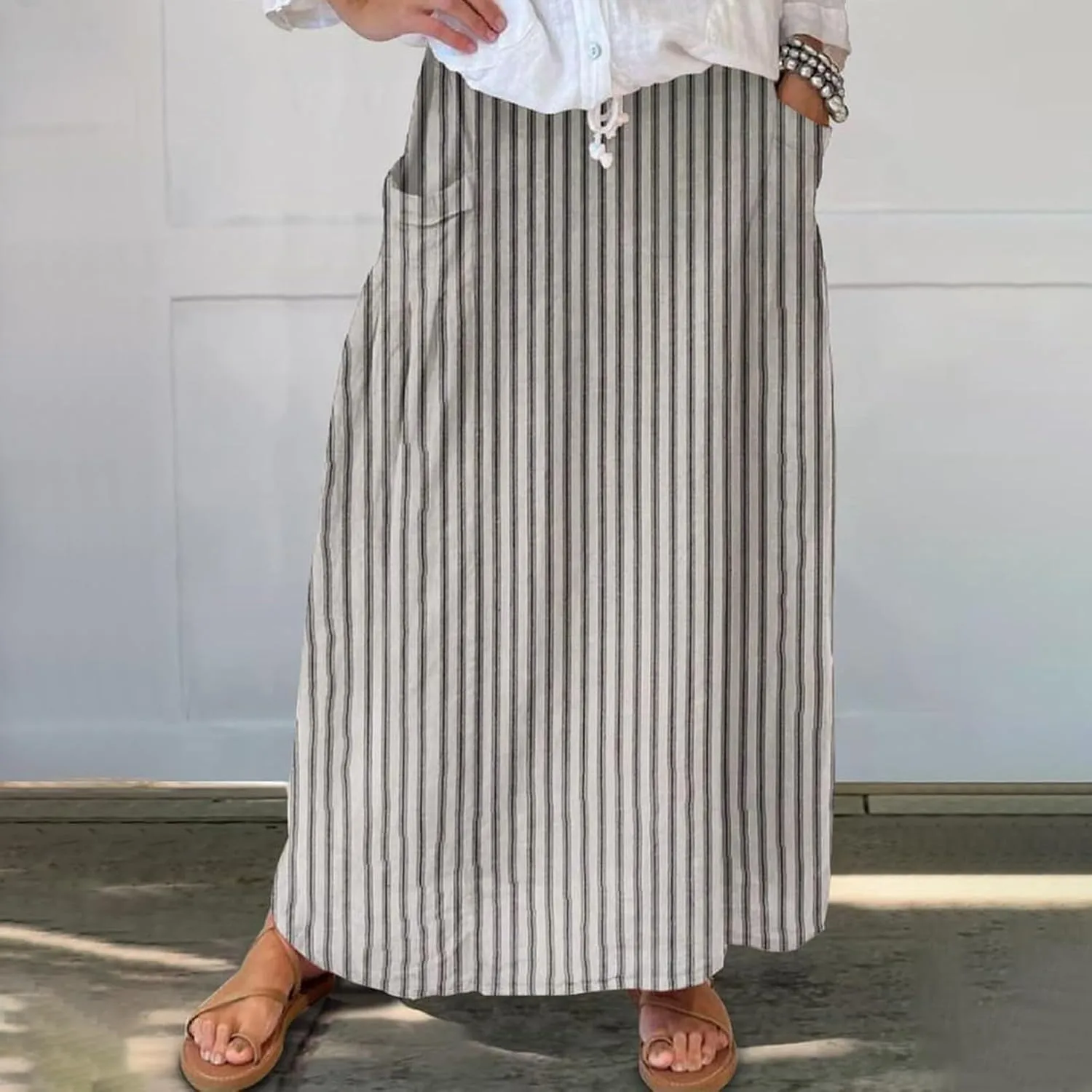 Boho Floral Maxi Skirts Women Elastic High Waist Tiered Pleated Flowy Long Summer Casual Beach Skirt