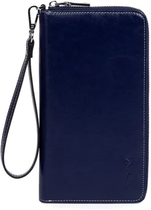 BOSTANTEN Women's Leather Designer Handbags Tote Purses Shoulder Bucket Bag and Leather Wallets for Women RFID Blocking Zip Around Credit Cards Holder Phone Clutch Navy Blue