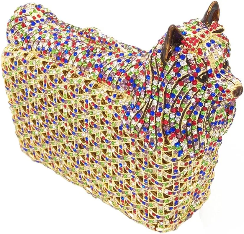 Boutique De FGG Puppy Evening Bags and Clutches for Women Formal Party Poodle Dog Crystal Clutch Purse Wedding Handbag