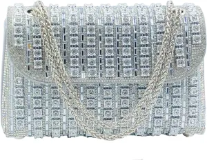 Boutique De FGG Rhinestone Clutch Purse Sparkling Silver Diamond Women Evening Bags and Clutches Party Wedding Crystal Clutch,Mini