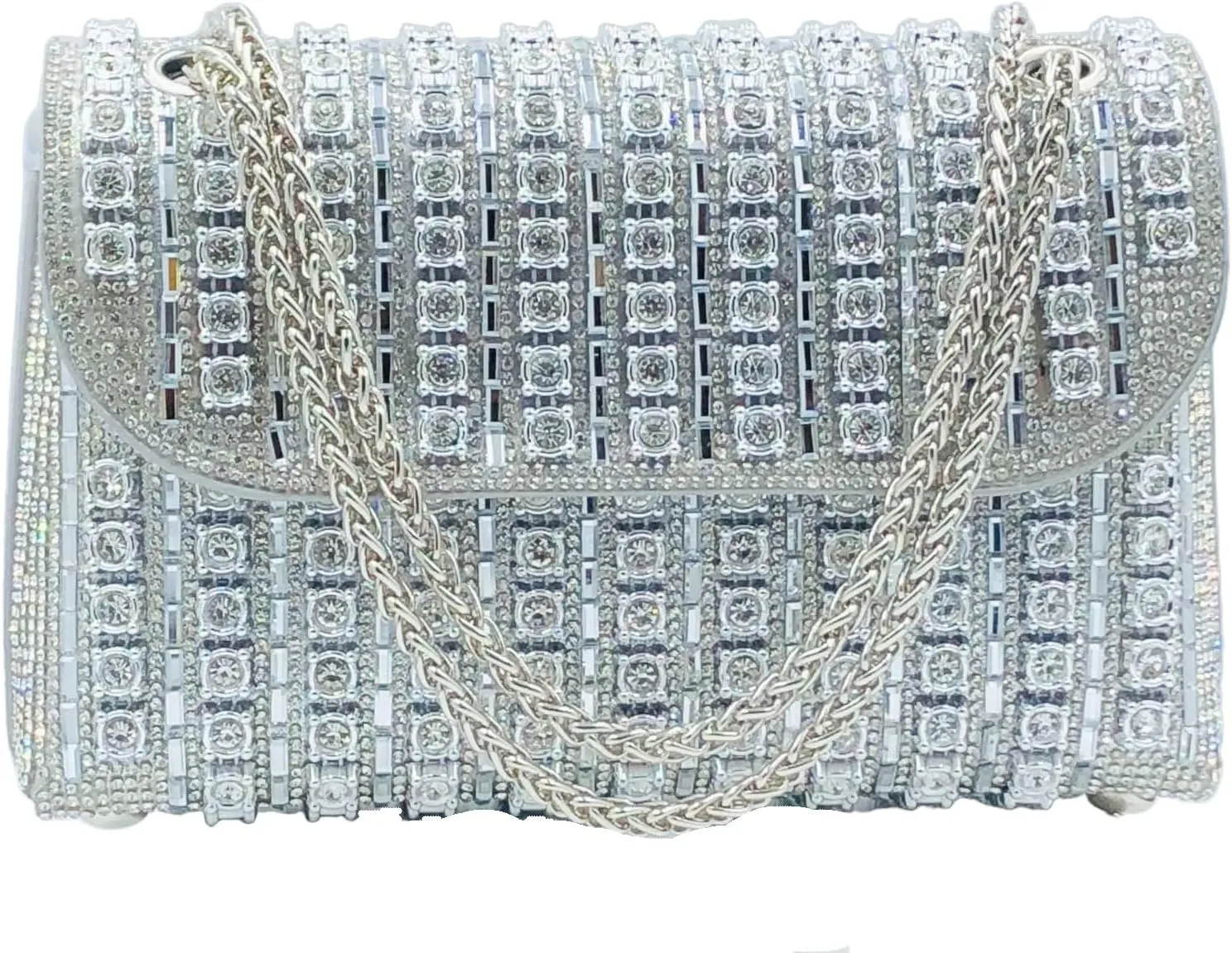 Boutique De FGG Rhinestone Clutch Purse Sparkling Silver Diamond Women Evening Bags and Clutches Party Wedding Crystal Clutch,Mini
