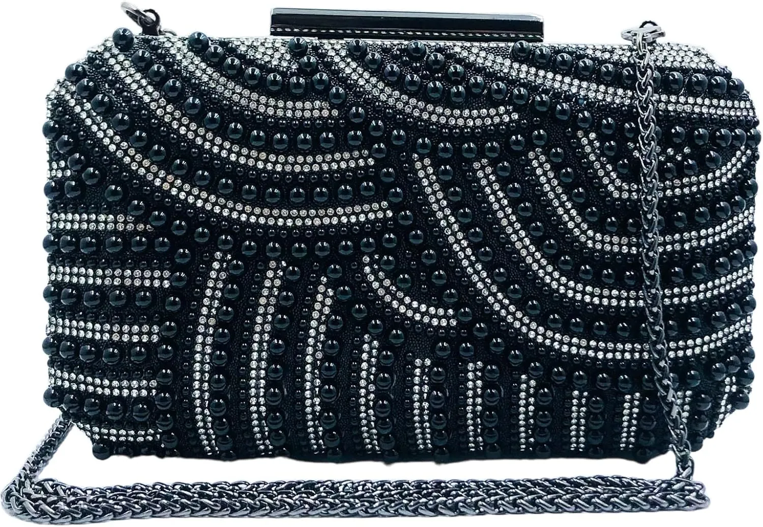 Boutique De FGG Vintage Women Beaded Evening Bags and Clutches Bridal Pearl Clutch Purse Wedding Party Bride Handbag,Mini,Black