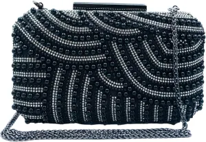 Boutique De FGG Vintage Women Beaded Evening Bags and Clutches Bridal Pearl Clutch Purse Wedding Party Bride Handbag,Mini,Black
