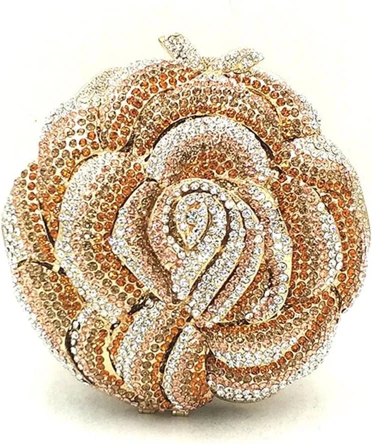 Bridal Wedding Party Purse Women Evening Party Rose Flower Clutches Crystal Small Wallet (Color : E, Size : 1) (E 1)