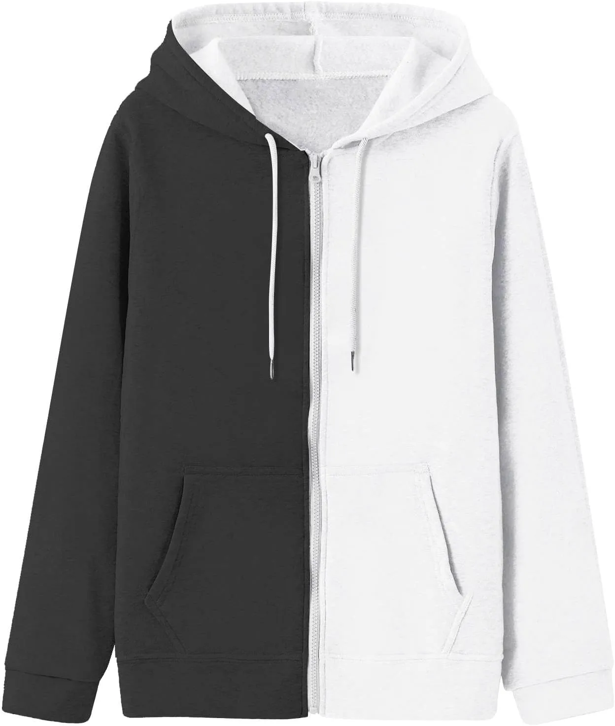 BTDECLAR 2023 Fashion Color Block Hoodie for Women Casual Long Sleeve Oversized Sweatshirts Pocket Zip Up Hoodies Jacket Tops