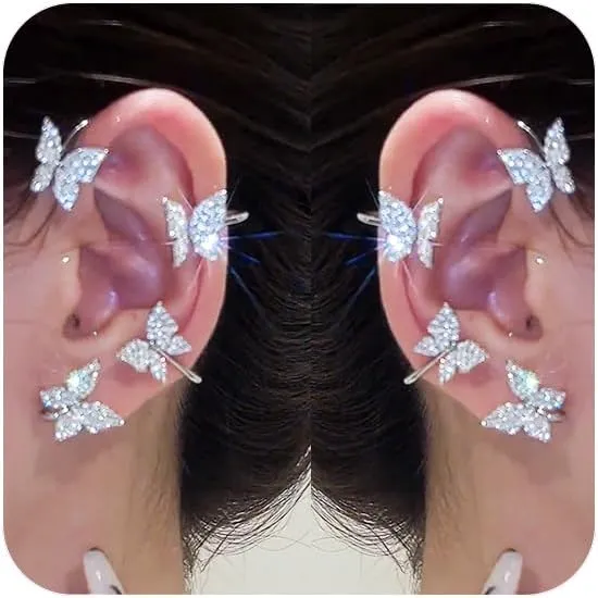Butterfly Ear Cuffs Earrings Rhinestone Butterfly Ear Wrap No Piercing Ear Cuff Clip On Earrings for Women