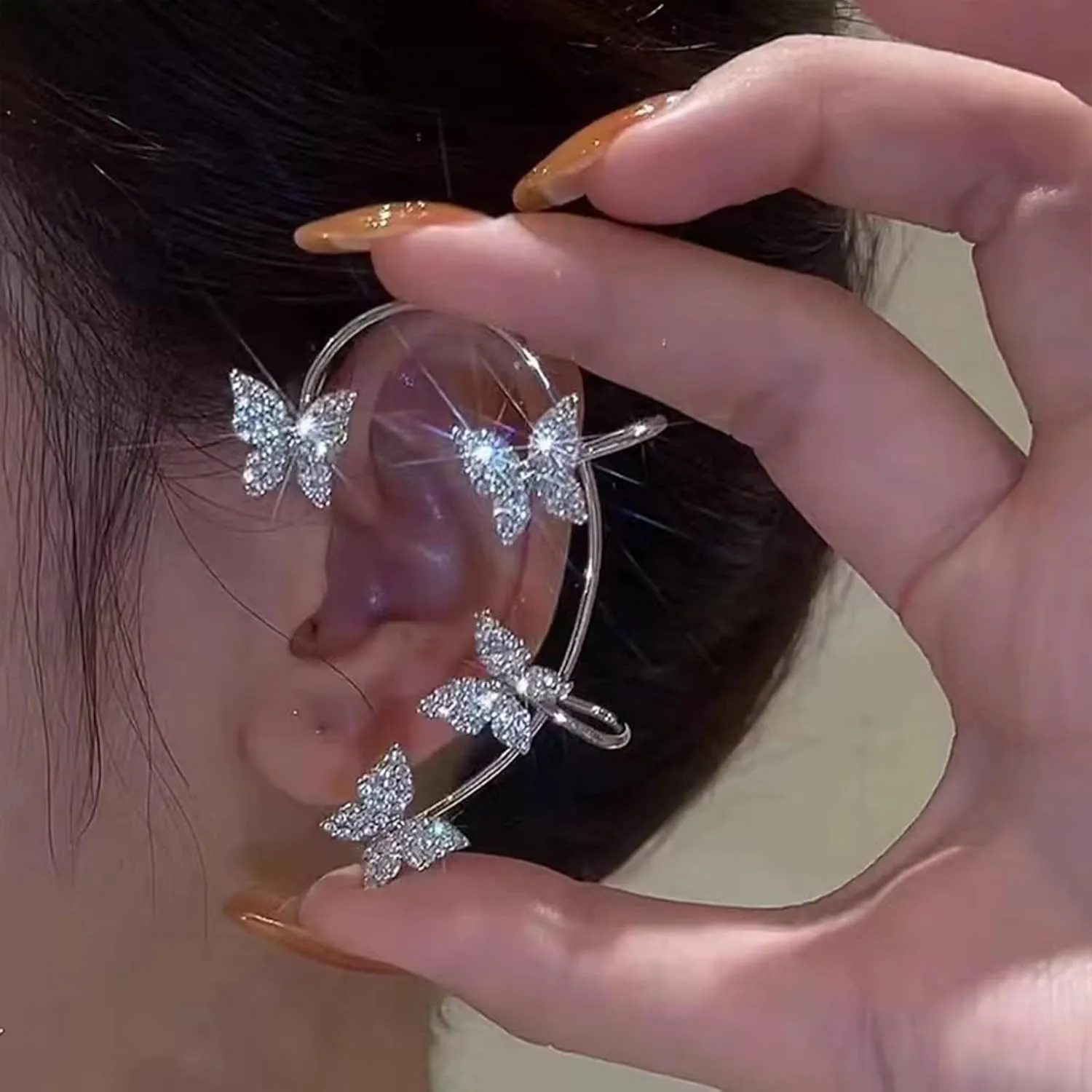 Butterfly Ear Cuffs Earrings Rhinestone Butterfly Ear Wrap No Piercing Ear Cuff Clip On Earrings for Women