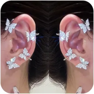 Butterfly Ear Cuffs Earrings Rhinestone Butterfly Ear Wrap No Piercing Ear Cuff Clip On Earrings for Women