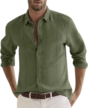 Cambkatl Mens Cotton Linen Dress Shirts Shirts Button Down Business Casual Shirts Long Sleeve Summer Beach Shirts