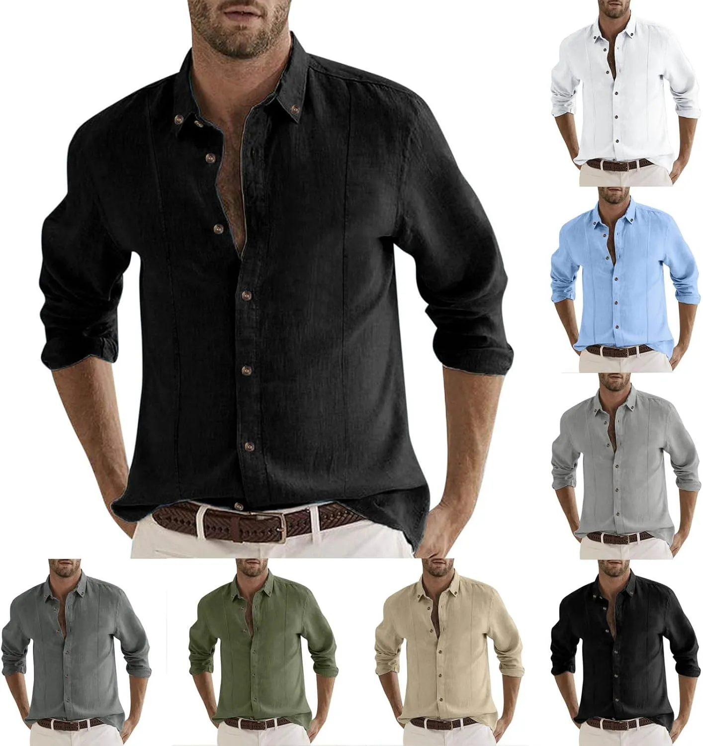 Cambkatl Mens Cotton Linen Dress Shirts Shirts Button Down Business Casual Shirts Long Sleeve Summer Beach Shirts