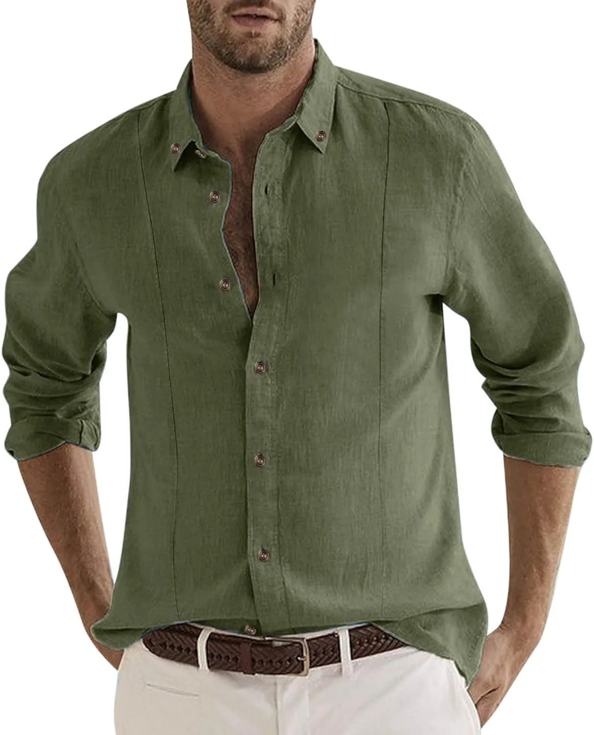 Cambkatl Mens Cotton Linen Dress Shirts Shirts Button Down Business Casual Shirts Long Sleeve Summer Beach Shirts