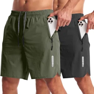 CANGHPGIN 2 Pack Mens Workout Athletic Shorts 7 inch Inseam Quick Dry Hiking Shorts Men Lightweight Sports Gym Shorts Running