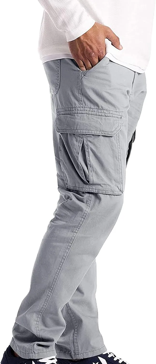Cargo Pants for Men Relaxed Fit Athletic Gym Workout Pants Solid Color Straight Pants Cotton Legging Pants Sweatpants