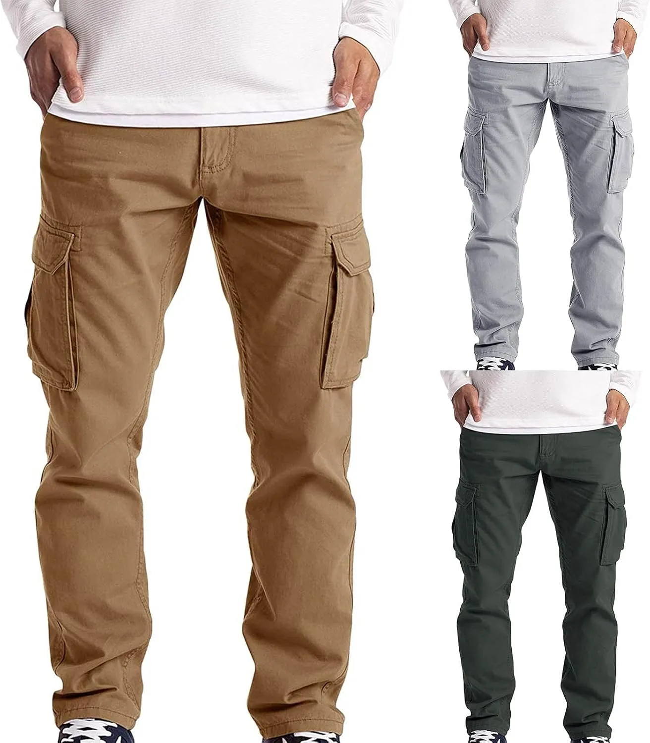 Cargo Pants for Men Relaxed Fit Athletic Gym Workout Pants Solid Color Straight Pants Cotton Legging Pants Sweatpants
