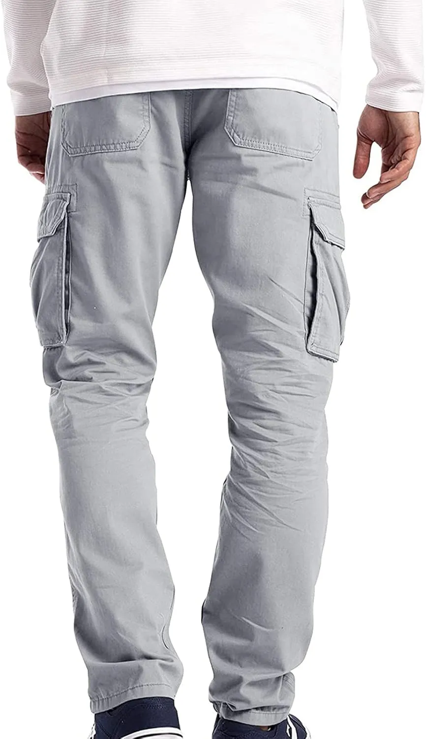 Cargo Pants for Men Relaxed Fit Athletic Gym Workout Pants Solid Color Straight Pants Cotton Legging Pants Sweatpants