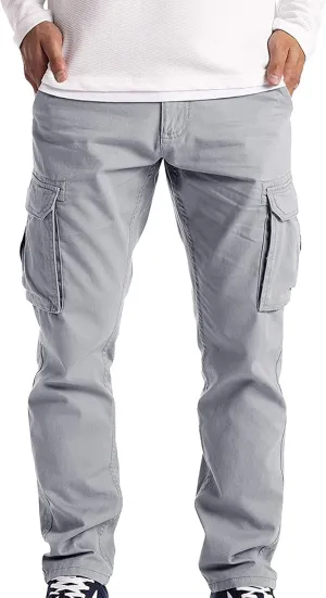 Cargo Pants for Men Relaxed Fit Athletic Gym Workout Pants Solid Color Straight Pants Cotton Legging Pants Sweatpants