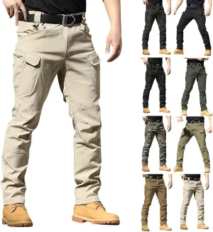 Cargo Pants for Men Straight Leg Slim Fit Pants Waterproof Casual Pants with Multi Pocket Elastic Waist Pants