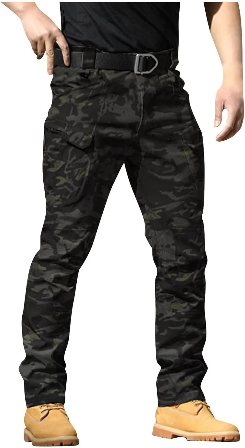 Cargo Pants for Men Straight Leg Slim Fit Pants Waterproof Casual Pants with Multi Pocket Elastic Waist Pants
