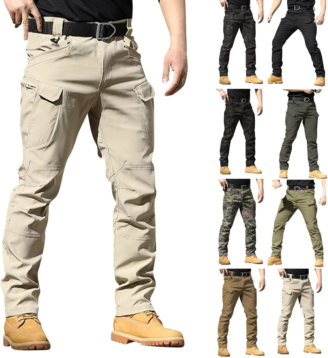 Cargo Pants for Men Straight Leg Slim Fit Pants Waterproof Casual Pants with Multi Pocket Elastic Waist Pants