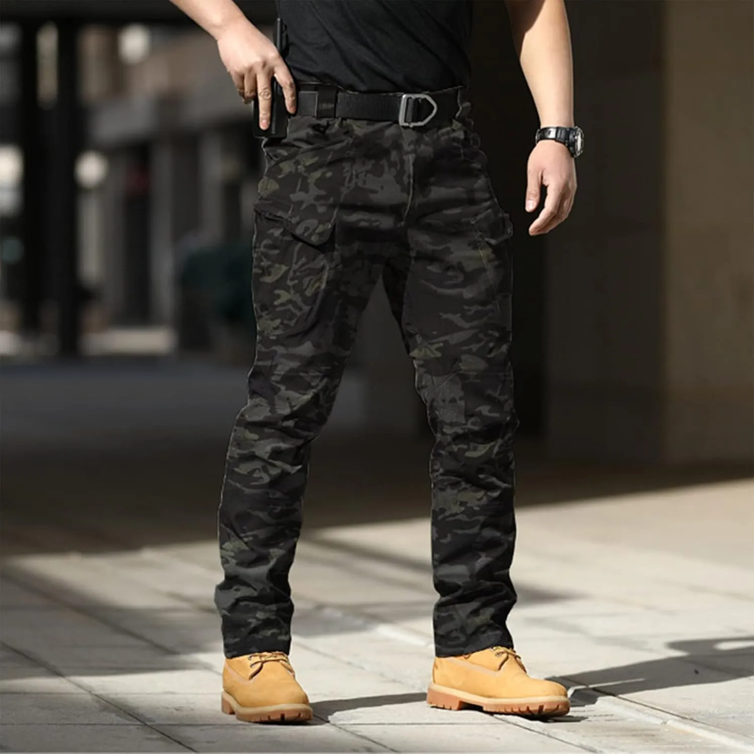 Cargo Pants for Men Straight Leg Slim Fit Pants Waterproof Casual Pants with Multi Pocket Elastic Waist Pants
