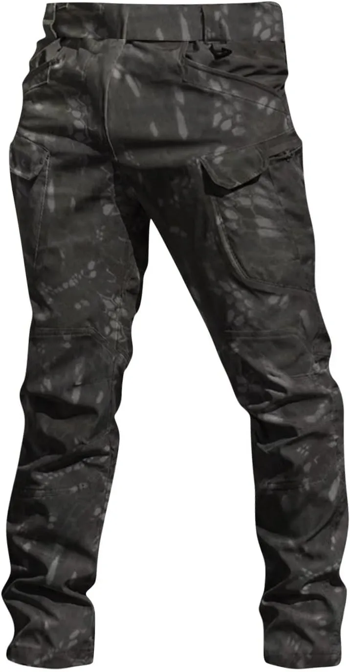 Cargo Pants for Men Straight Leg Slim Fit Pants Waterproof Casual Pants with Multi Pocket Elastic Waist Pants