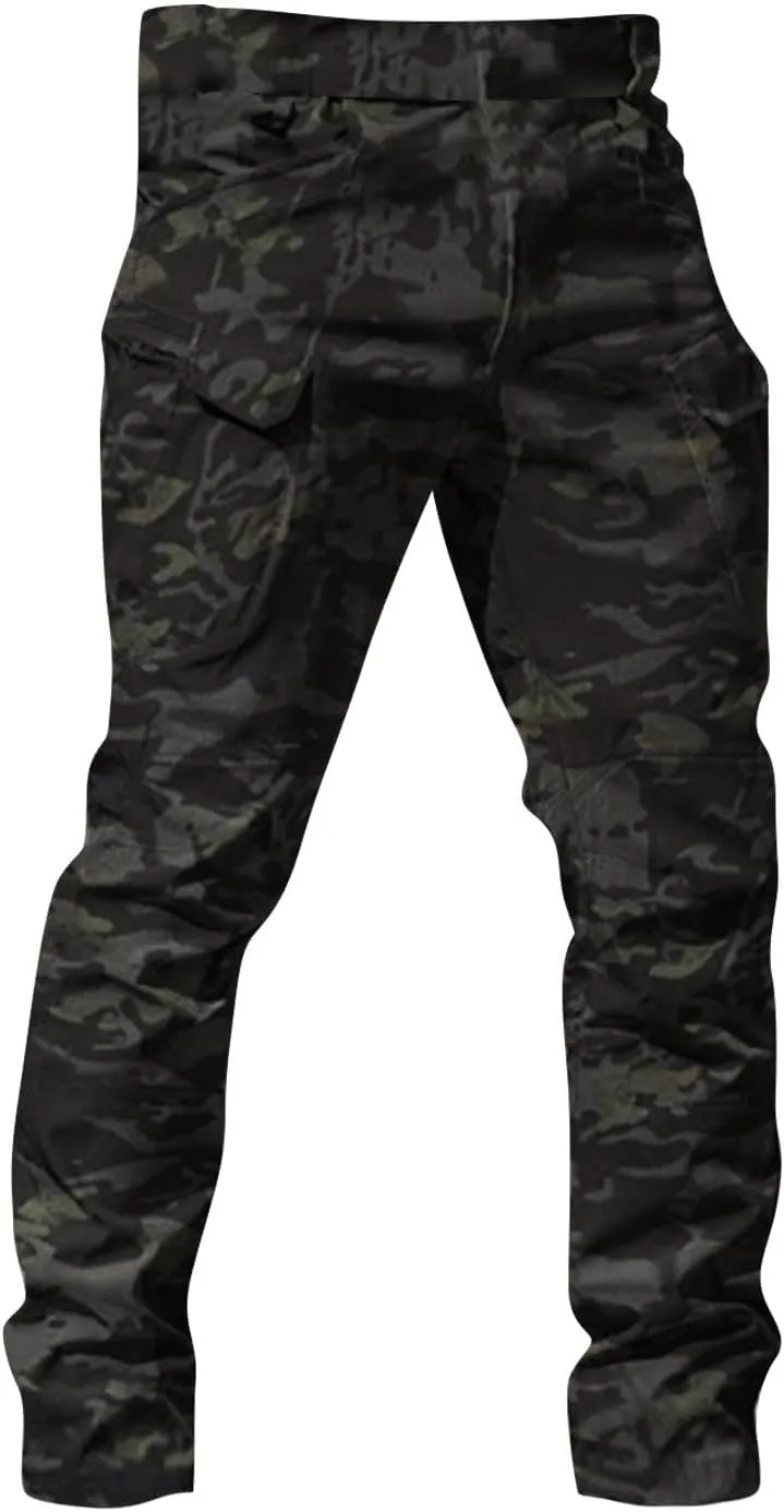 Cargo Pants for Men Straight Leg Slim Fit Pants Waterproof Casual Pants with Multi Pocket Elastic Waist Pants