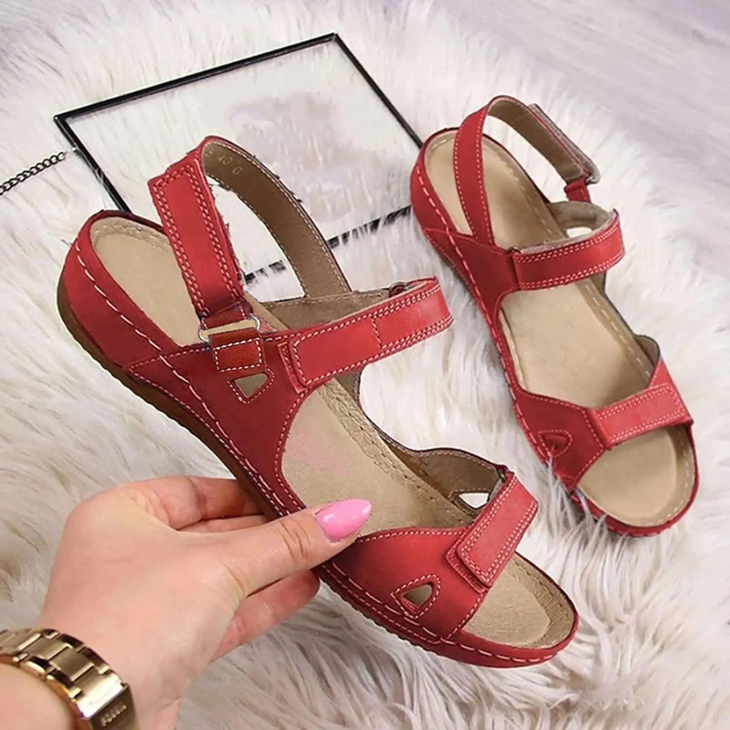 Casual Sandals Women Arch Support Wedge Sandals for Women Open Toe Shoes Comfortable Strap Beach Sandals