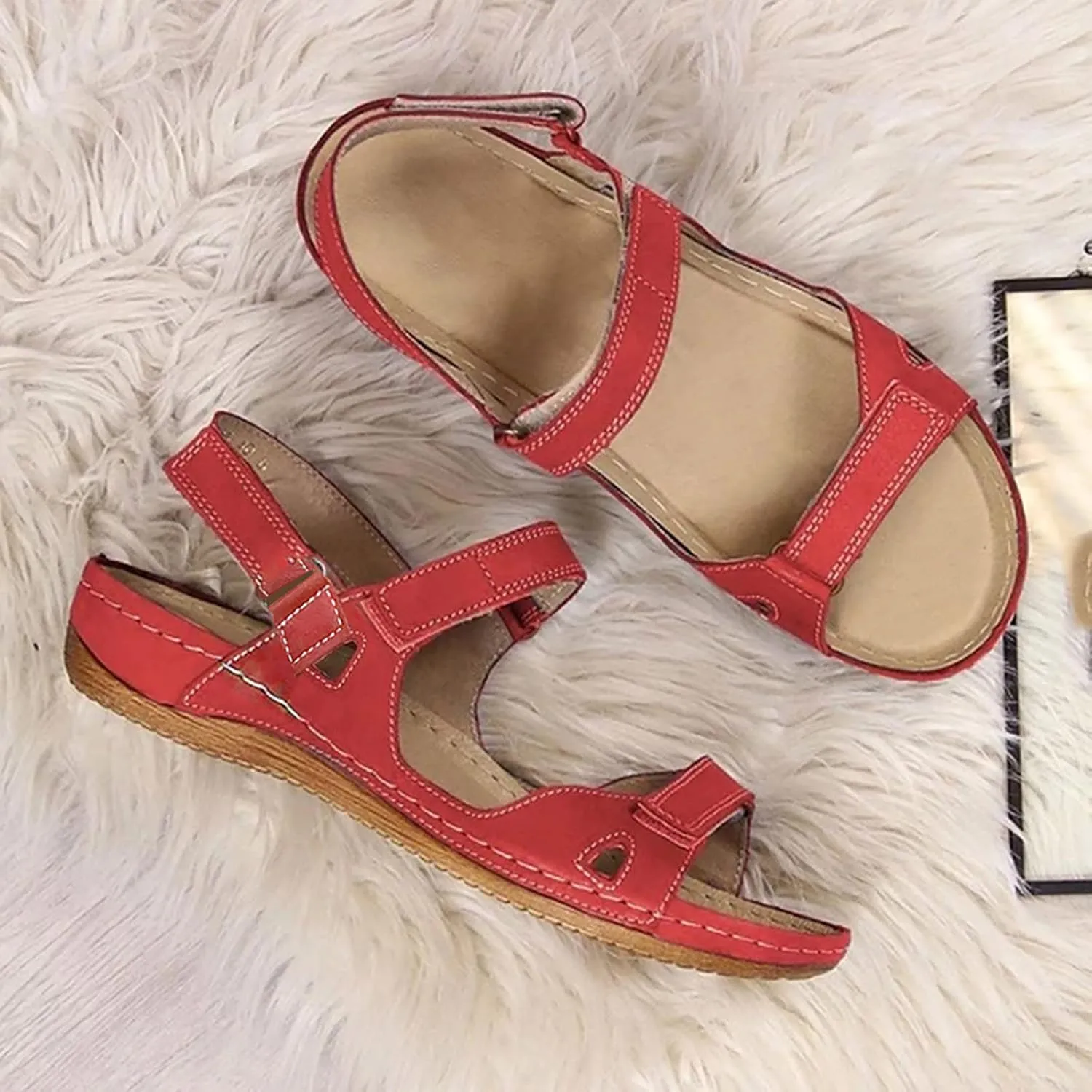 Casual Sandals Women Arch Support Wedge Sandals for Women Open Toe Shoes Comfortable Strap Beach Sandals