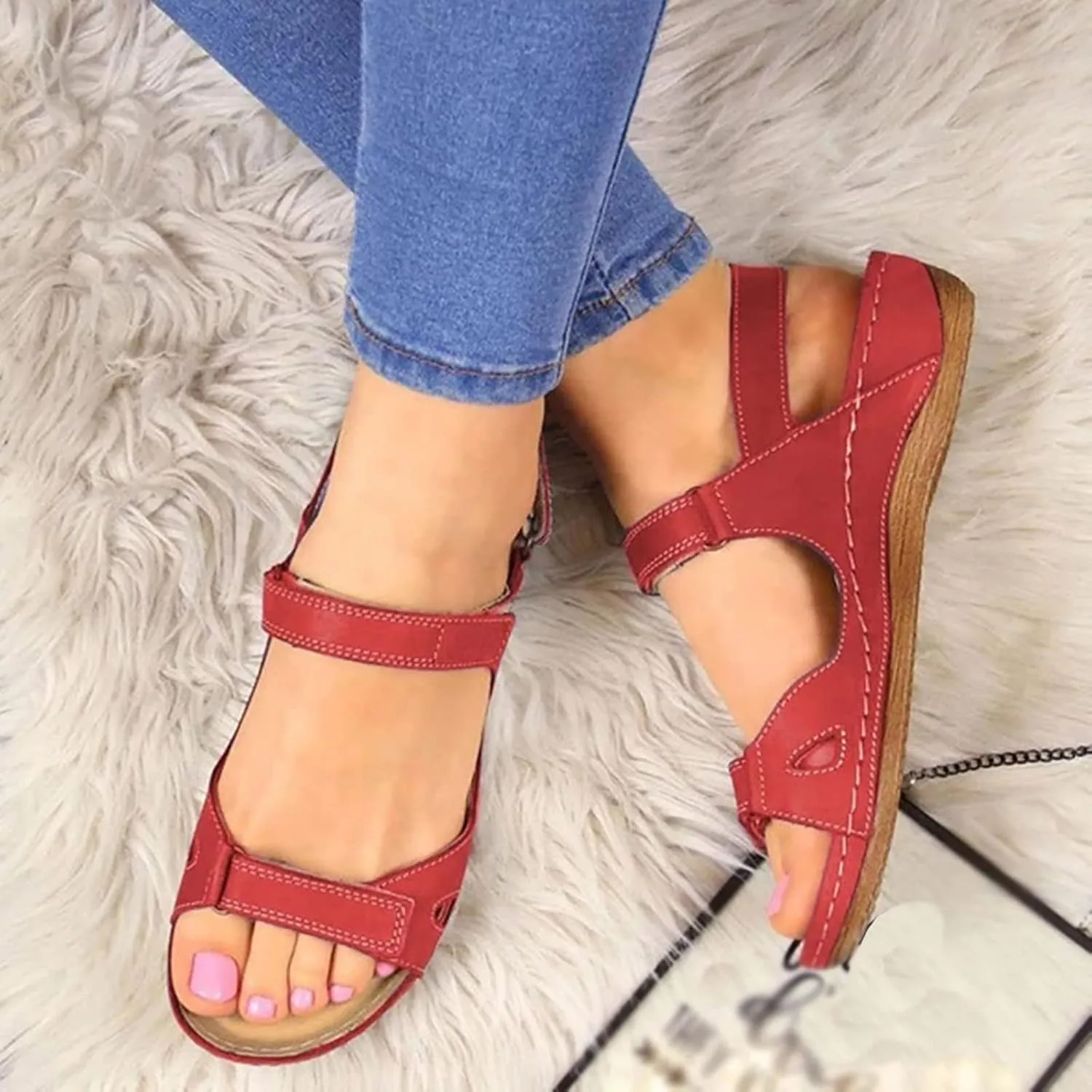 Casual Sandals Women Arch Support Wedge Sandals for Women Open Toe Shoes Comfortable Strap Beach Sandals