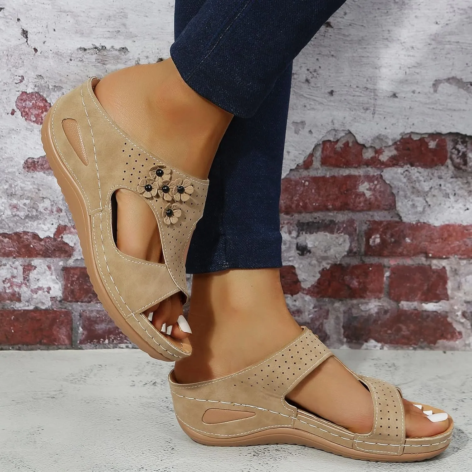 Casual Sandals Women Flat Platform Sandals for Women Orthopedic Open Toe Shoes Slip On Casual Sandals