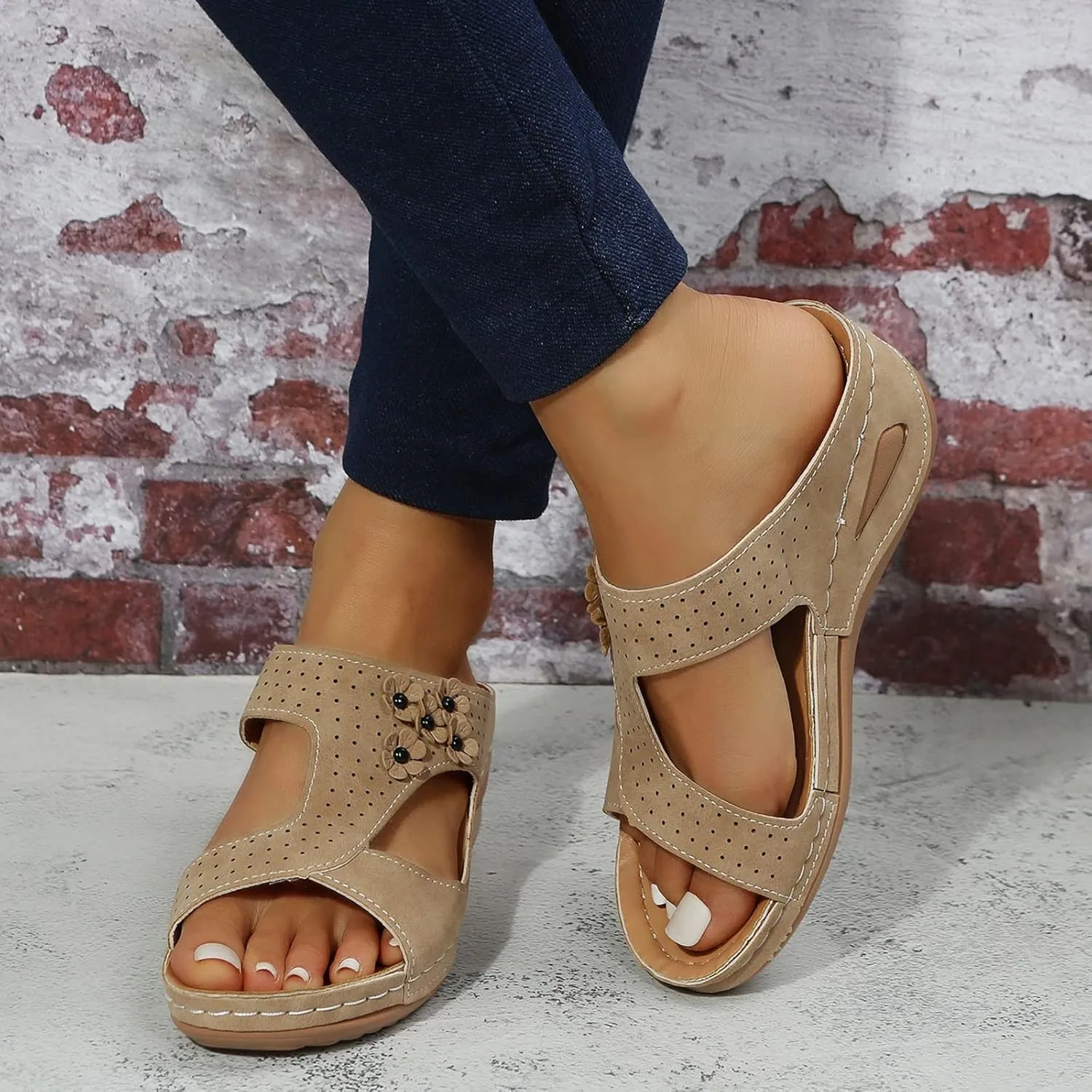 Casual Sandals Women Flat Platform Sandals for Women Orthopedic Open Toe Shoes Slip On Casual Sandals