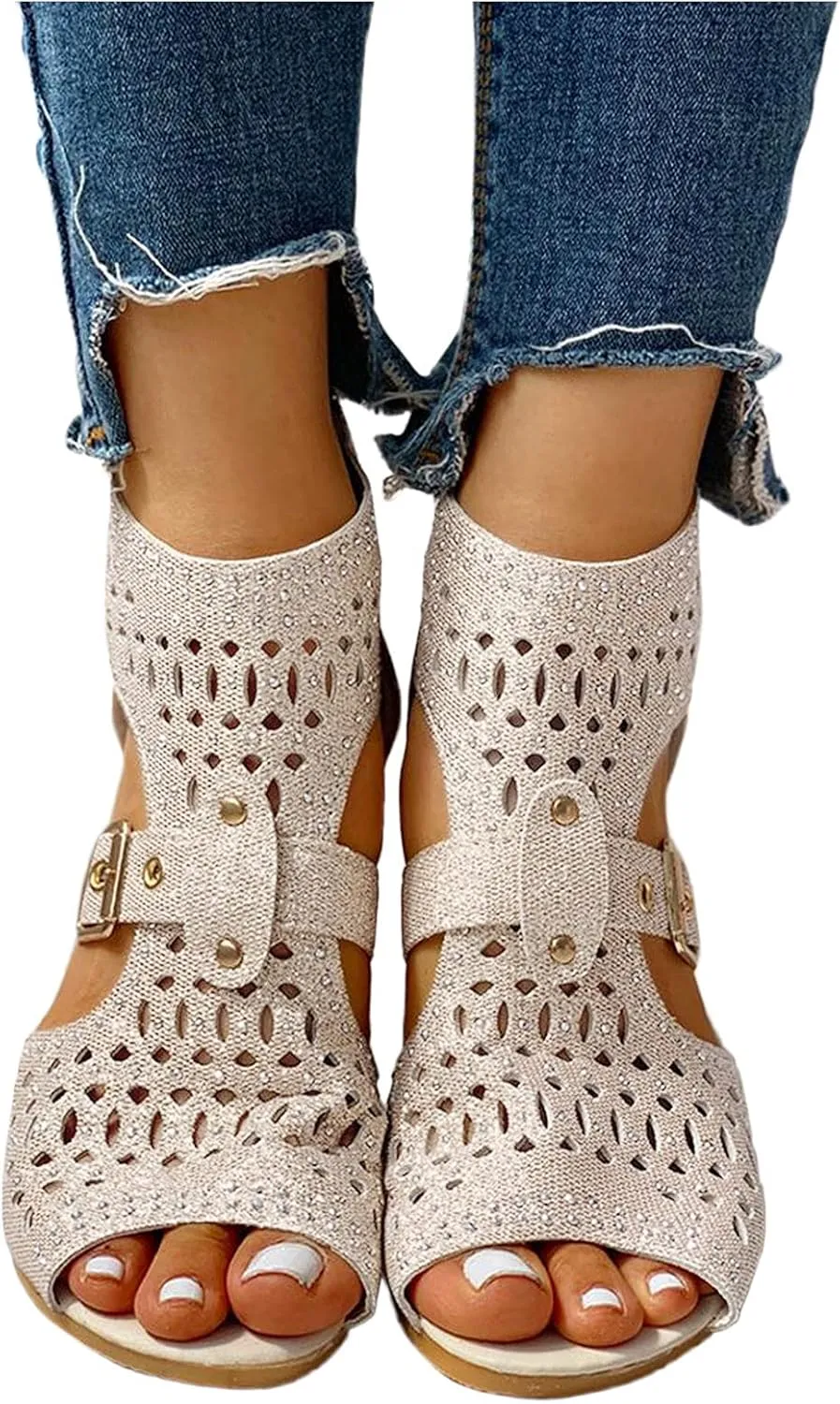 Casual Sandals Women Flat Wedge Crystal Sandals for Women Orthopedic Open Toe Shoes Slip On Casual Sandals
