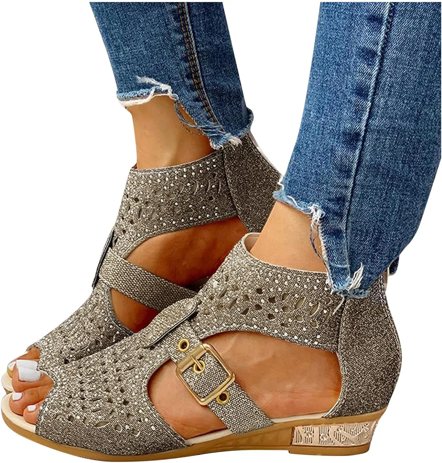 Casual Sandals Women Flat Wedge Crystal Sandals for Women Orthopedic Open Toe Shoes Slip On Casual Sandals