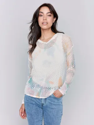 Charlie B Printed Crochet Hoodie With Drop Shoulder and Long Sleeve - C2615