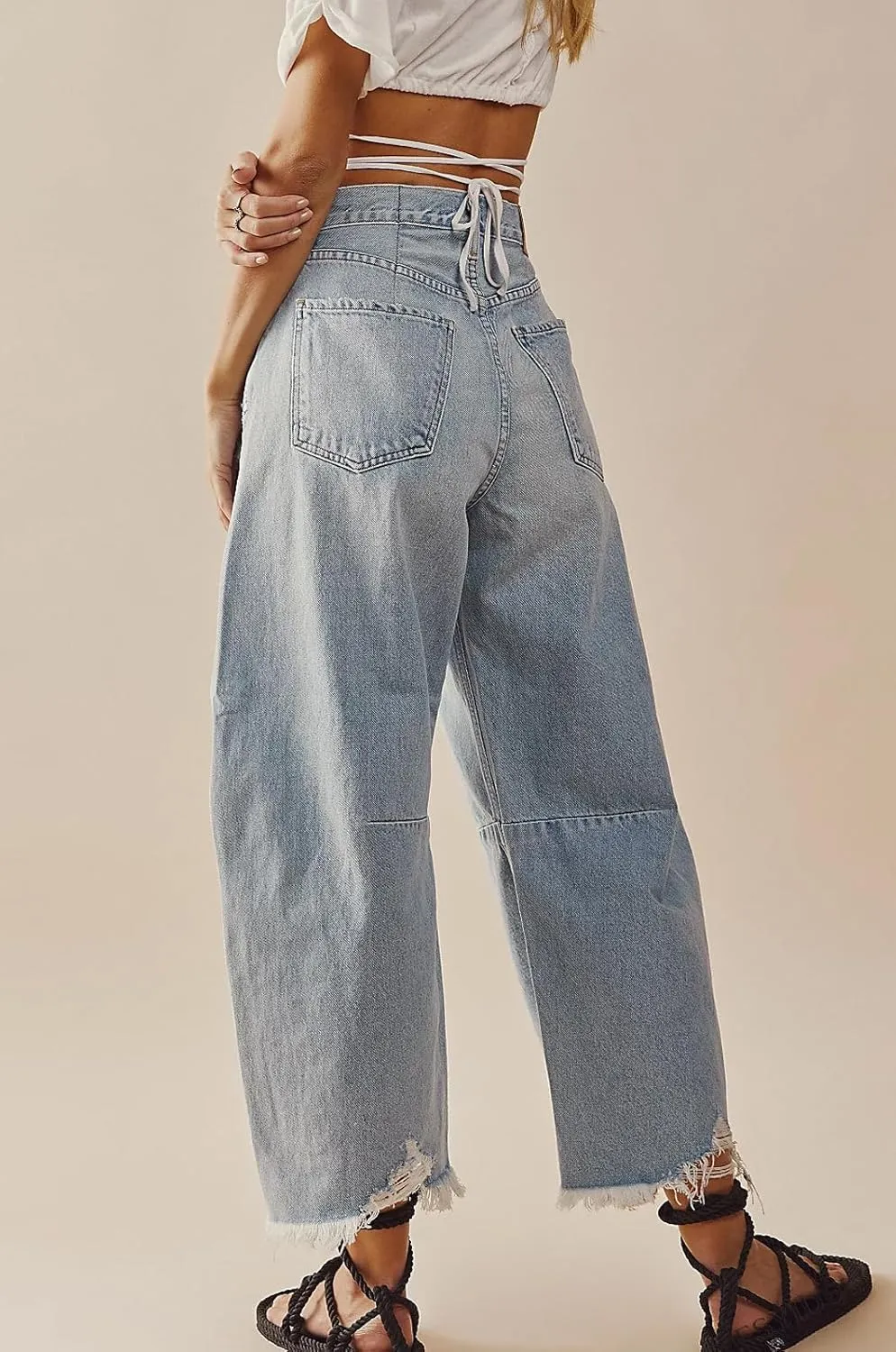 CHARTOU Women Barrel Jeans Distressed Boyfriend Baggy Jeans High Waist Wide Leg Jeans Y2k Ripped Harem Pants