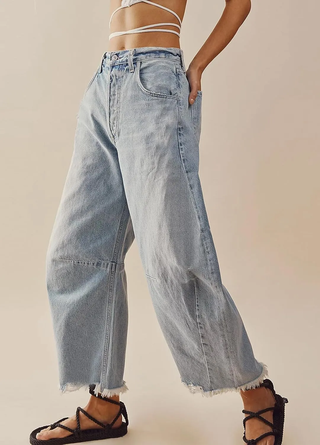 CHARTOU Women Barrel Jeans Distressed Boyfriend Baggy Jeans High Waist Wide Leg Jeans Y2k Ripped Harem Pants