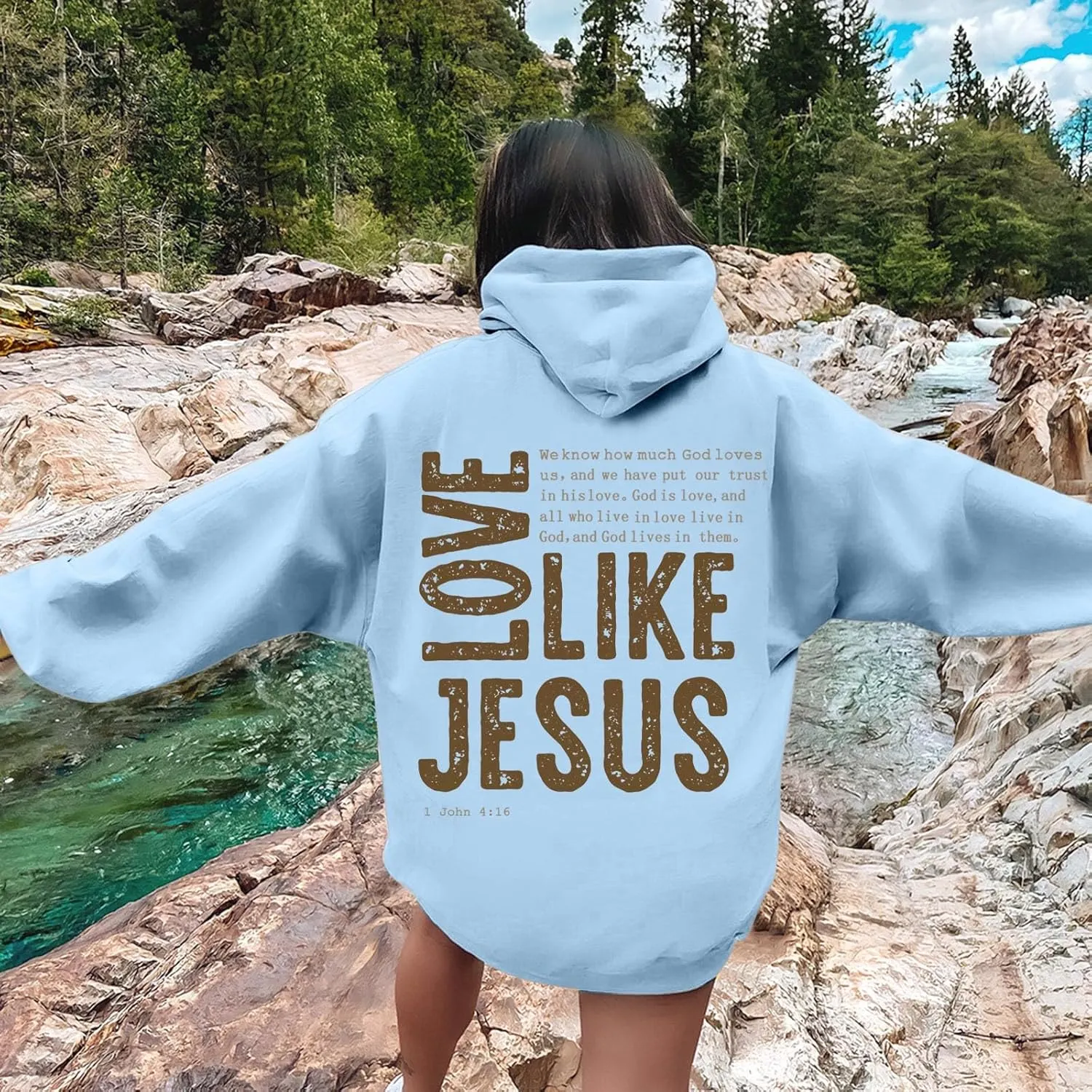 Christian Hoodies for Women Love Like Jesus Letter Graphic Oversized Long Sleeve Jesus Faith Y2K Hooded Sweatshirts Pullover